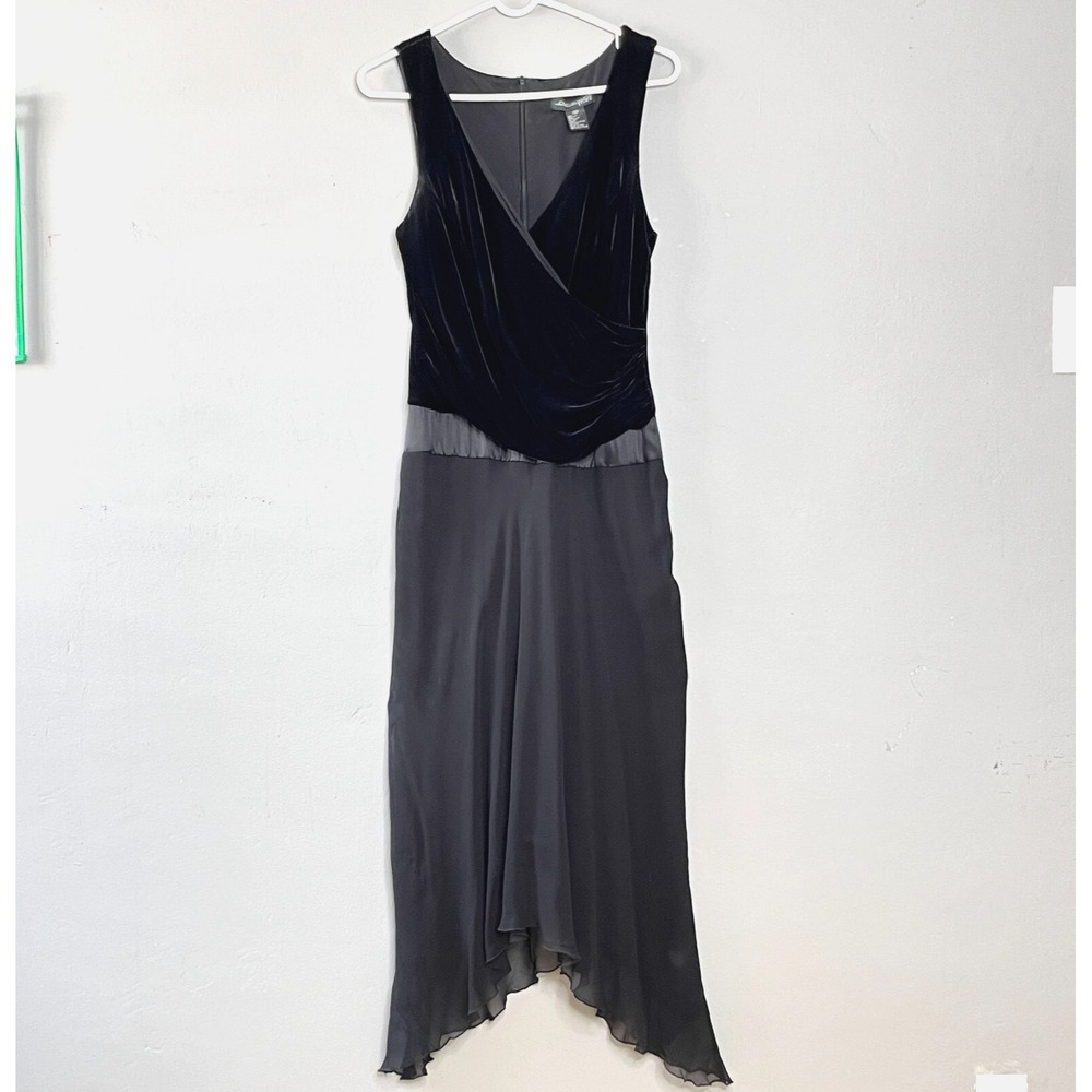 Johnathan Martin Studio 90s Velvet Chiffon Dress 10 Black Sleeveless Goth Formal